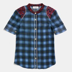 COACH Plaid Piped Blouse